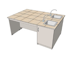 Stoły laboratoryjne wyspowe do szkolnych pracowni chemicznych i fizycznych .  Stanowisko wyspowe 4-os do pracowni chemicznej fizycznej przyrodniczej