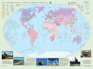 Mapa gospodarcza świata - surowce, przemysł i energetyka - mapa ścienna