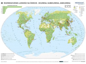 Świat rozmieszczenie ludności - ekumena, subekumena i anekumena - mapa ścienna