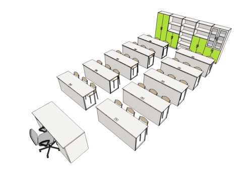 PRACOWNIA FIZYCZNA 30-stanowiskowa sterowanie centralne  z 2 zasilaczy w biurku nauczyciela