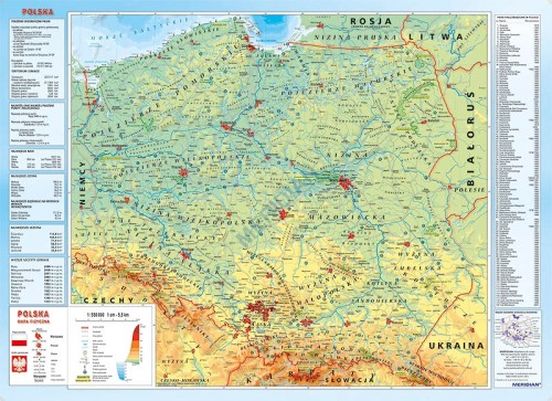 Mapa fizyczna Polski z elementami ekologii 160x120cm