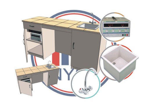 Stół laboratoryjny NYSA ze zlewem i zasilaczem - stół dla nauczyciela do pracowni